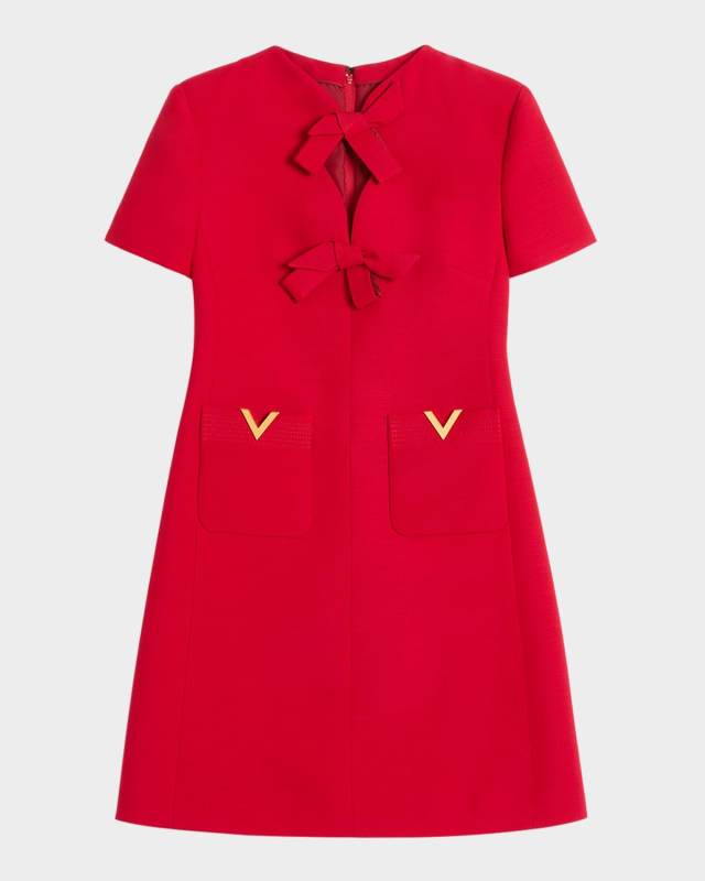 V-Logo Pockets Bow Crepe Mini Dress